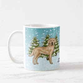 Gul Labrador Retriever Blå Vinter Anpassat Namn Kaffemugg