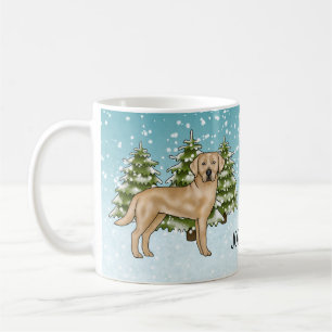 Gul Labrador Retriever Blå Vinter Anpassat Namn Kaffemugg