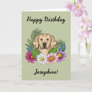 Gul Labrador Retriever Färgglada Blommor Födelseda Kort