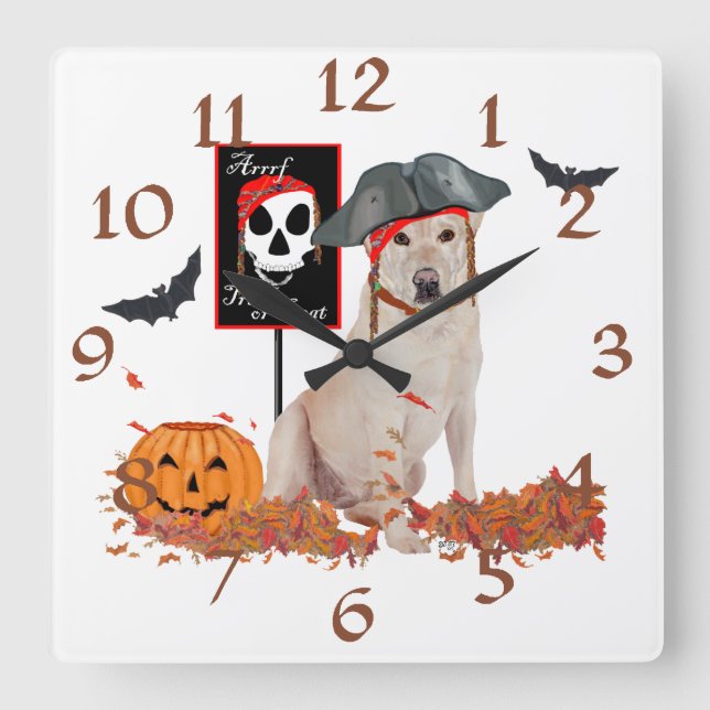 Gul Labrador Retriever Halloween Fyrkantig Klocka (Framsida)