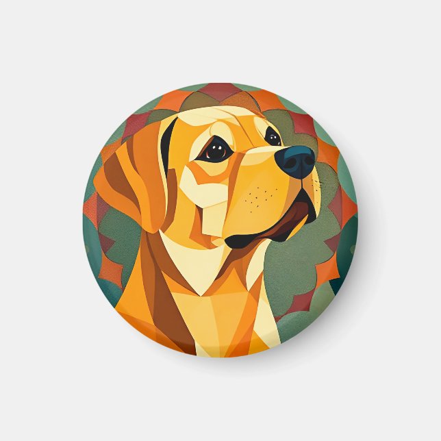 Gul Labrador Retriever Hund Geometrisk Konst Magnet (Framsidan)