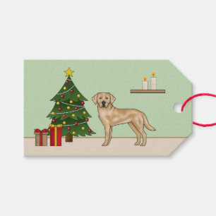 Gul Labrador Retriever Hund Med Julgran Presentetikett