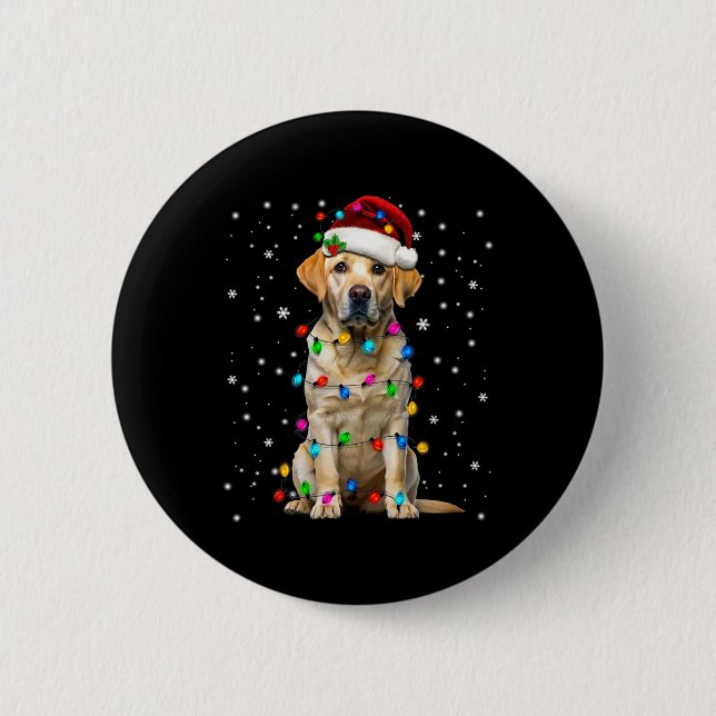 Gul Labrador Retriever Julgran Ljusstövlar Pyjamas Knapp (Framsida)