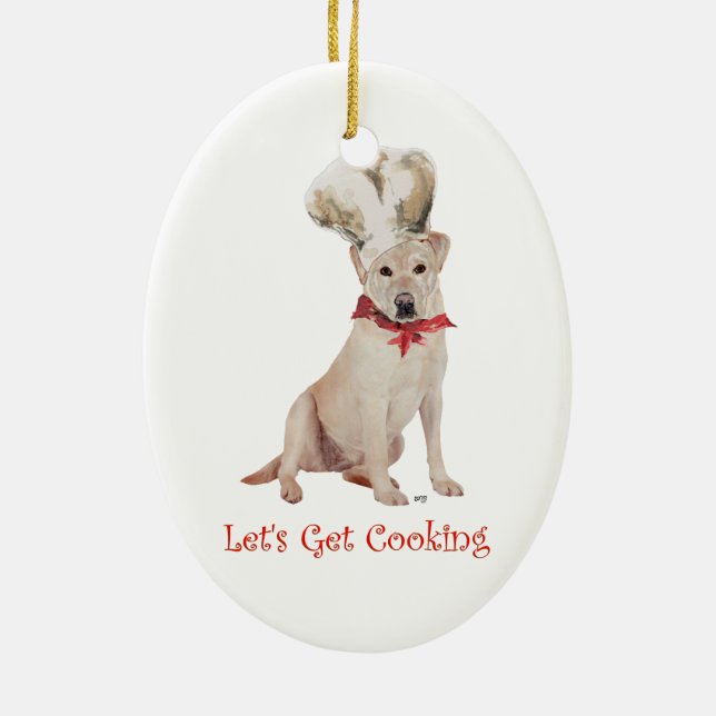 Gul Labrador Retriever Matlagning Julgransprydnad Keramik (Baksidan)