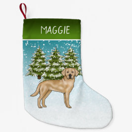 Gul Labrador Retriever Snö Skog Anpassat Namn Liten Julstrumpa
