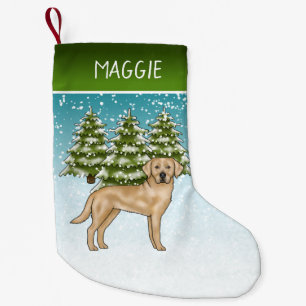Gul Labrador Retriever Snö Skog Anpassat Namn Liten Julstrumpa