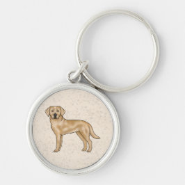 Gul Labrador Retriever Tecknad Hund Illustration Rund Silverfärgad Nyckelring