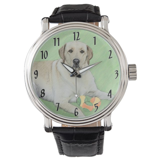 Gul Labrador Retriever & Tennisbollar Målning Armbandsur (Framsida)