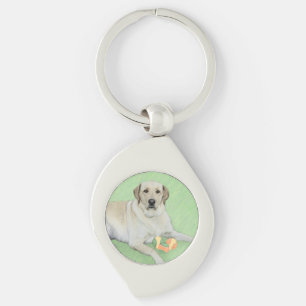 Gul Labrador Retriever & Tennisbollar Målning Swirl Silverfärgad Nyckelring