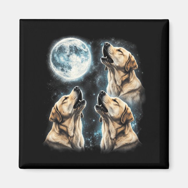 Gul Labrador Retriever ylar åt månen retro Magnet (Framsidan)