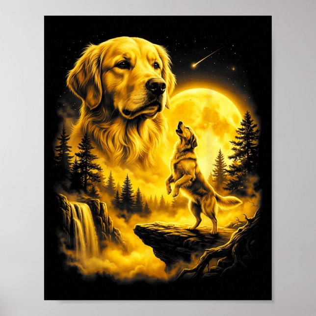 Gul Labrador Retriever ylar mot månkonst Poster (Framsidan)