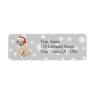 Gul Labrador valp- & Santa hattjul Returadress Etikett