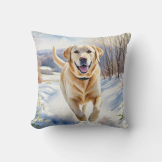 Gul Labrador Vinter Snö Akvarell Hundras Kudde