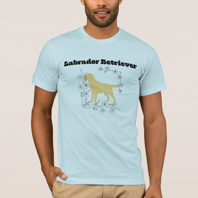 Gul Labradors silhuett med vit blomfram T Shirt (Framsida)