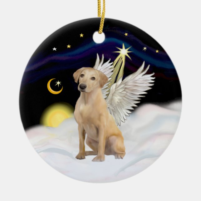Gul Labradorträdare Ängel Keramisk Ornament (Framsidan)