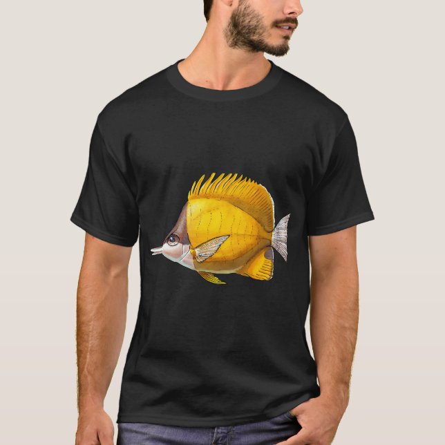 Gul långnäbbad fjärilsfisk - Akvarell Illustr T Shirt (Framsida)