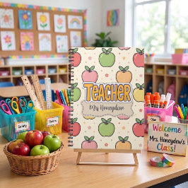 Gul Lärare Skola Äpple Mönster Anteckningsbok