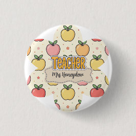 Gul Lärare Skola Äpple Mönster Knapp