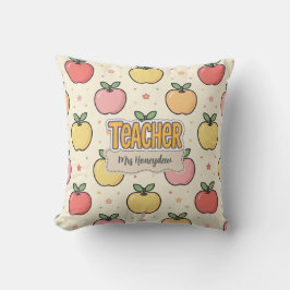 Gul Lärare Skola Äpple Mönster Kudde