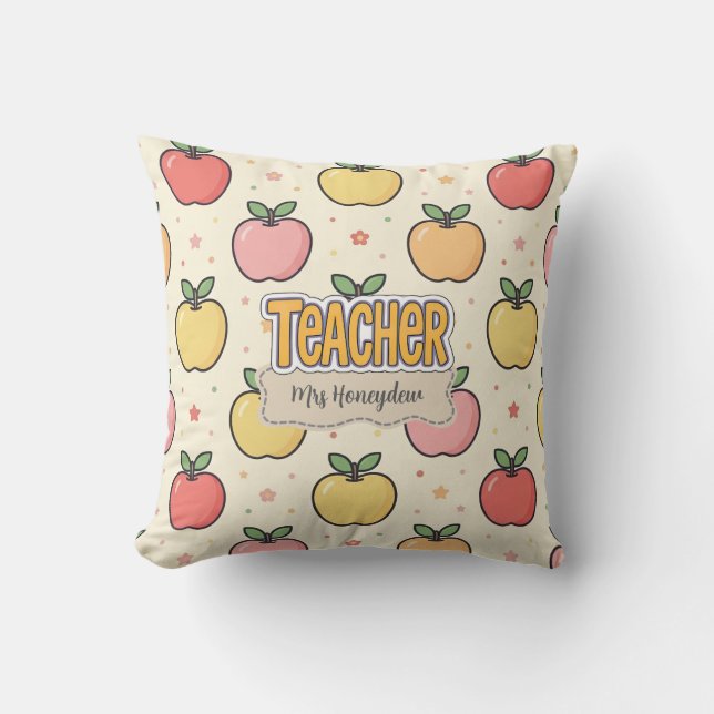 Gul Lärare Skola Äpple Mönster  Kudde (Framsida)