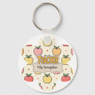 Gul Lärare Skola Äpple Mönster  Nyckelring