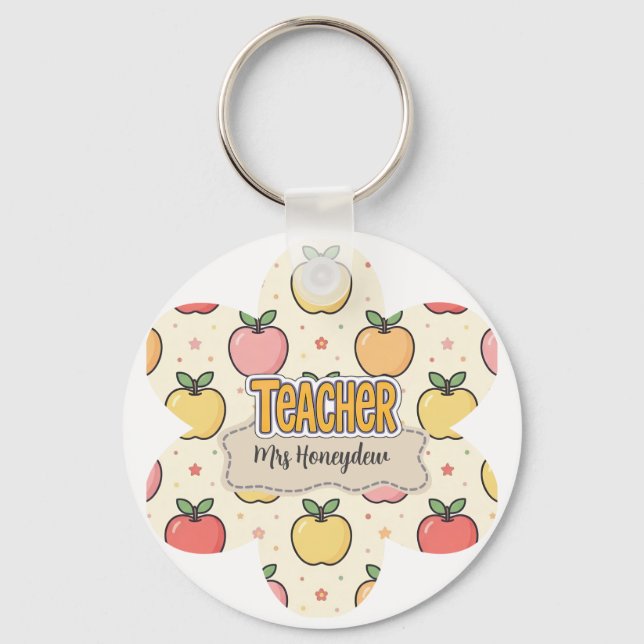 Gul Lärare Skola Äpple Mönster  Nyckelring (Framsida)