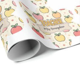 Gul Lärare Skola Äpple Mönster Presentpapper