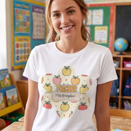 Gul Lärare Skola Äpple Mönster T Shirt