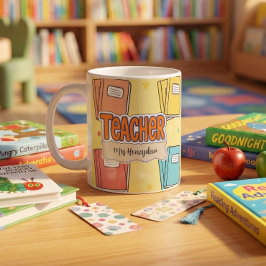 Gul lärare skolbok mönster kaffemugg