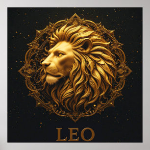 Gul Lejon Symbol Representerar Styrka, Zodiak Poster