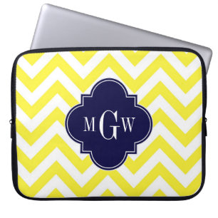 Gul Lg Chevron Marinblå Quatrefoil 3 Monogram Laptop Sleeve