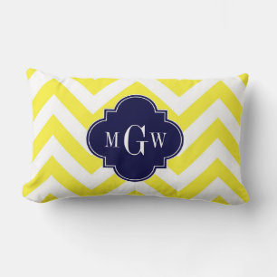 Gul Lg Chevron Marinblå Quatrefoil 3 Monogram Lumbarkudde