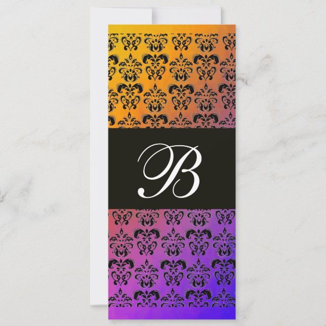 GUL LILA BLÅ SVART DAMASK MONOGRAM ,vit Inbjudningar (Framsida)