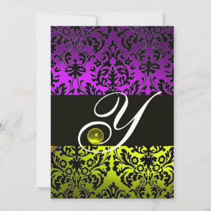 GUL LILA SVART DAMAST MONOGRAM TOPAS INBJUDNINGAR