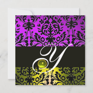 GUL LILA SVART DAMAST MONOGRAM TOPAS INBJUDNINGAR