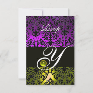 GUL LILA SVART DAMAST MONOGRAM TOPAS RSVP OSA KORT