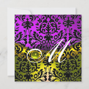GUL LILA SVART DAMASTE MONOGRAM TOPAS INBJUDNINGAR