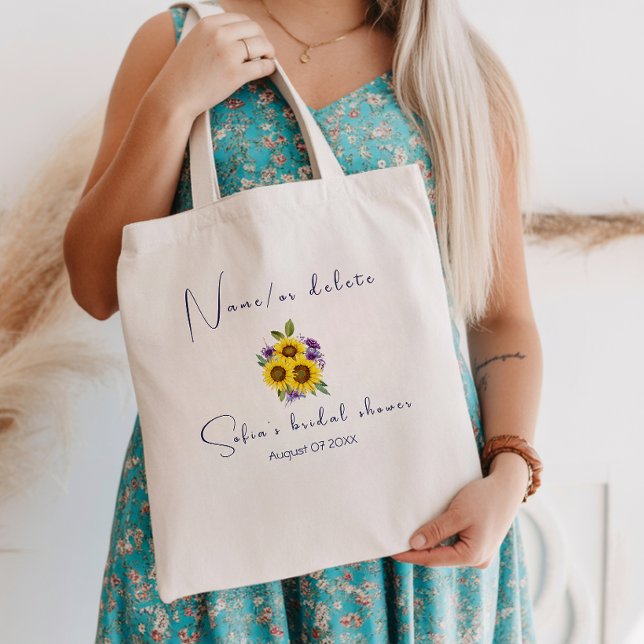 Gul lila vild blommande solros akvarell tygkasse (Skapare uppladdad)