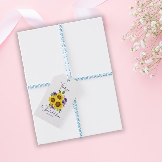Gul lila vild blomster solros akvarell presentetikett (Skapare uppladdad)