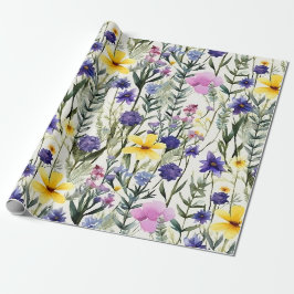 Gul Lila Vildblomma Blommig Trädgårdsmönster Presentpapper