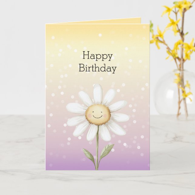 Gul Lila Vit Bokeh Prickar Tusenskönna Födelsedag Kort (Gul blomma)