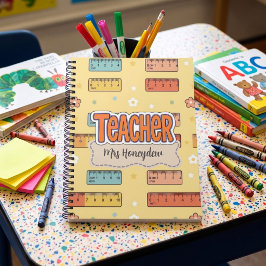 Gul Linjal Lärare Skola Mönster Anteckningsbok
