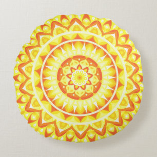 Gul Mandala Ljus Solsken Boho Glädjefull Dekoratio Rund Kudde