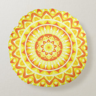 Gul Mandala Ljus Solsken Boho Glädjefull Dekoratio Rund Kudde
