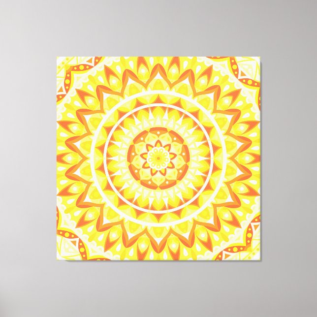 Gul Mandala Ljusande Solsken Boho Geometrisk Canvastryck (Framsida)