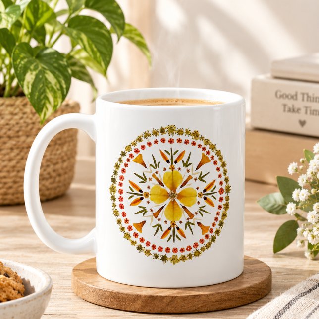 Gul Mandala Pressad Blomma Från Originalkonst Kaffemugg (Skapare uppladdad)