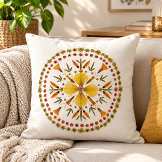 Gul Mandala Pressad Blomma Från Originalkonst Kudde