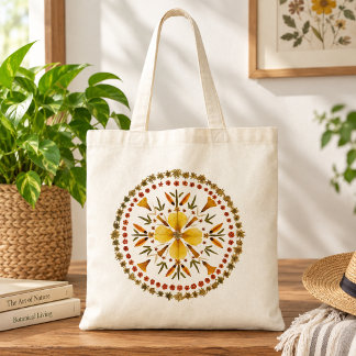 Gul Mandala Pressad Blomma Från Originalkonst Tygkasse