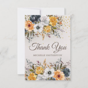 Gul Marinblå Blommig Glitter Födelsedag Tack Kort