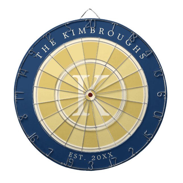 Gul Marinblå Familjemonogram Darttavla (Framsidan)